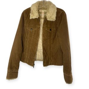 Abercrombie & Fitch Brown Corduroy Trucker Jacket With Fur Shearling Collar, Med